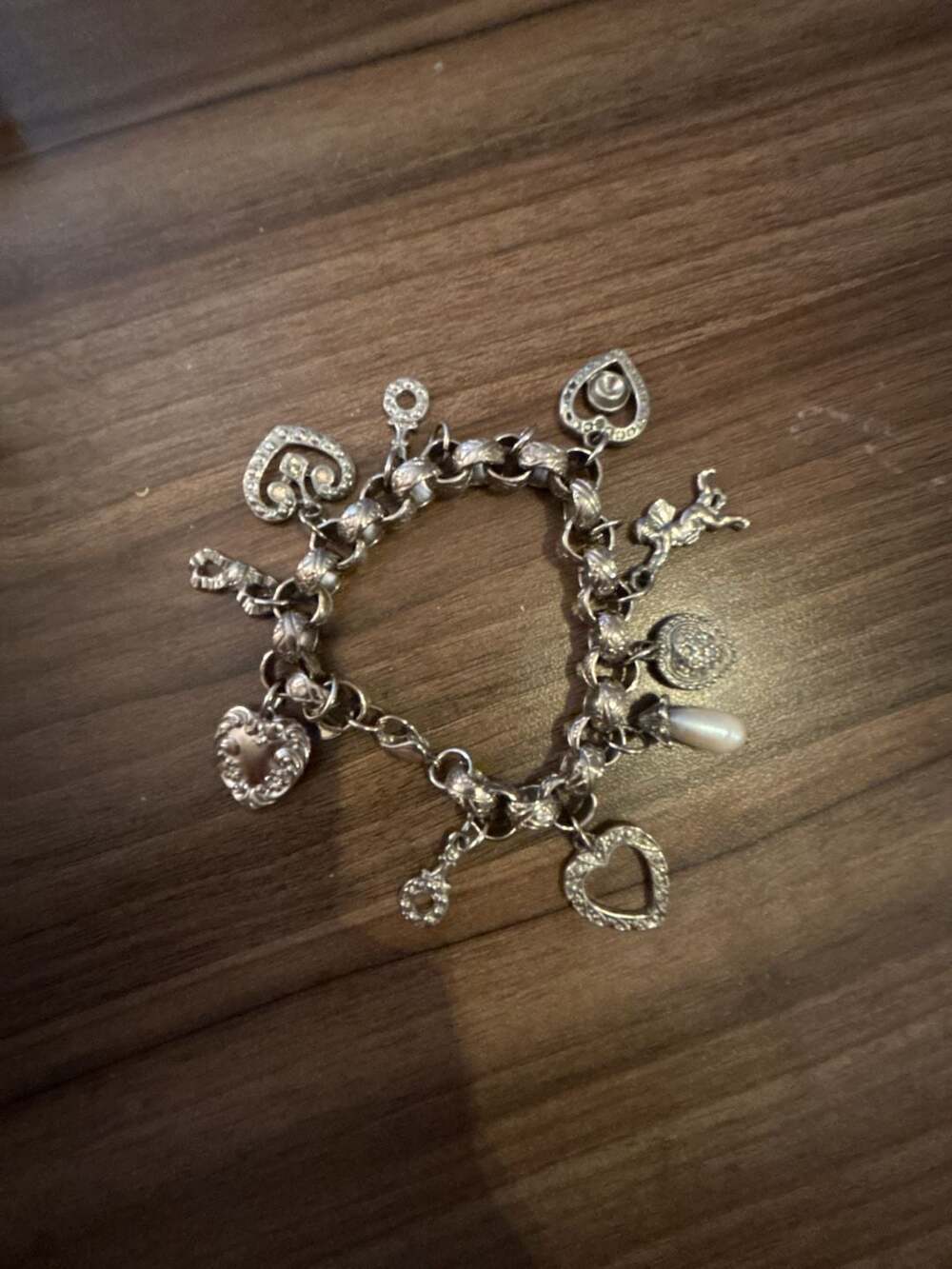 Brighton Silver Tone Multi Charm Heart Link Charm Bracelet